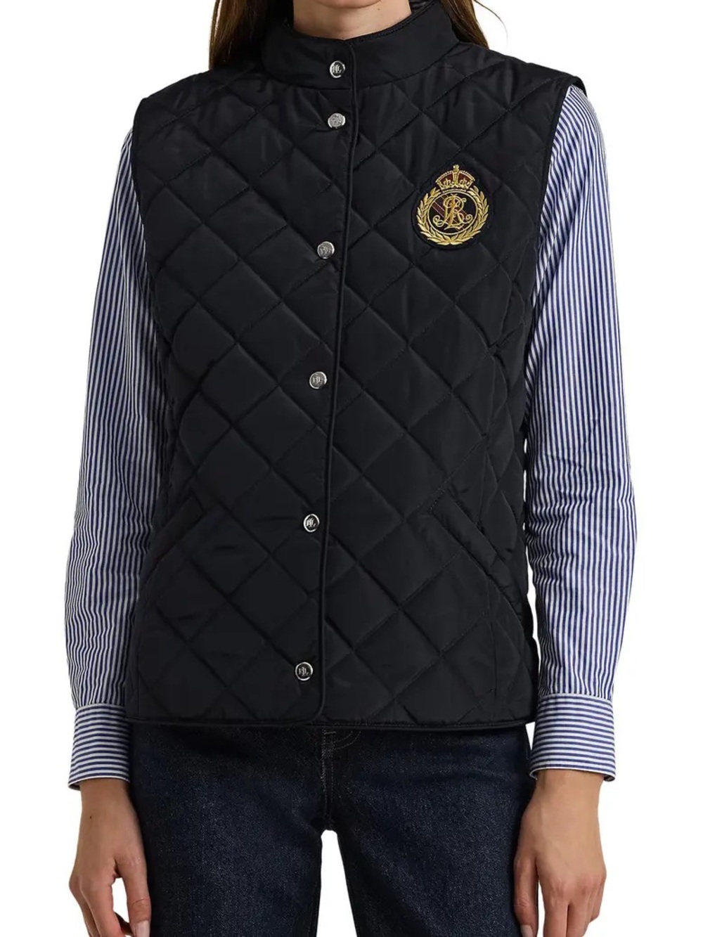 Lauren by Ralph Lauren Black Quilted Crest Vest